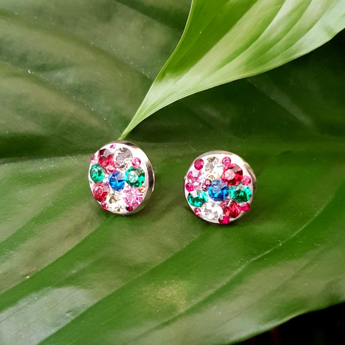 Paved Rainbow Crystal Mismatched Stud Earrings