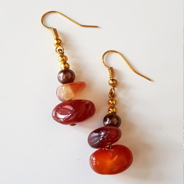 Semi Precious Carnelian Orange Gemstone, Gold Plate Drop Earrings - Image 3