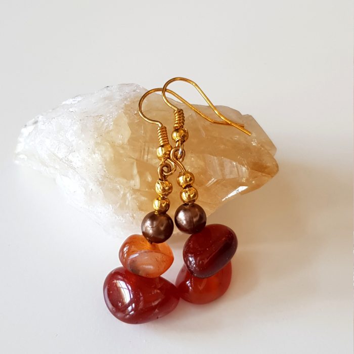 Semi Precious Carnelian Orange Gemstone, Gold Plate Drop Earrings - Image 2