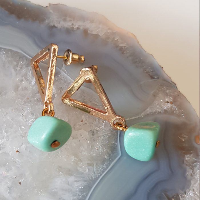 Turquoise Howlite Gemstones and Gold Triangle Earring's - Image 3