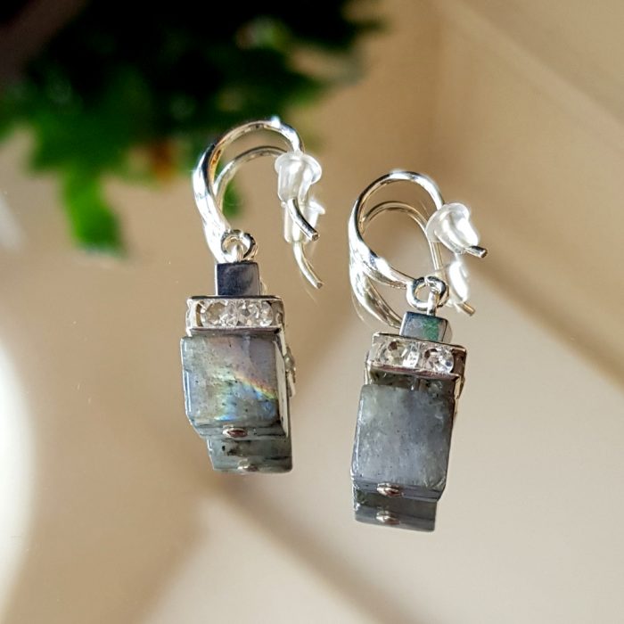 Labradorite Gemstone Cube & Silver Drop Earring's - Image 2