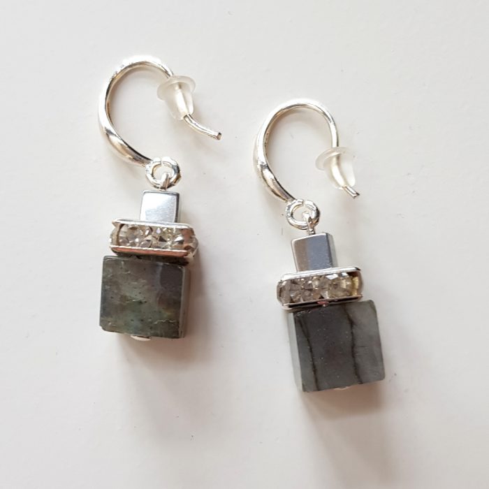 Labradorite Gemstone Cube & Silver Drop Earring's - Image 3