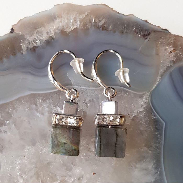 Labradorite Gemstone Cube & Silver Drop Earring's - Image 4