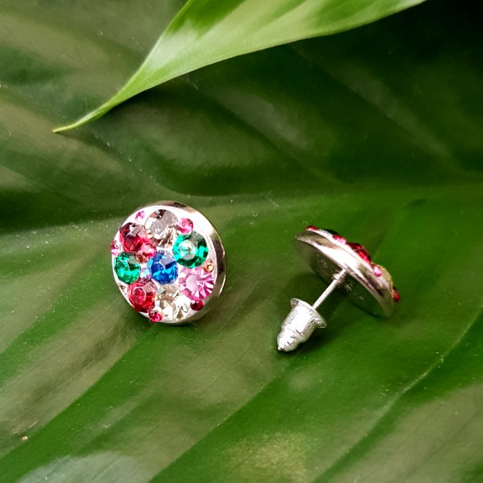 Paved Rainbow Crystal Mismatched Stud Earrings - Image 3
