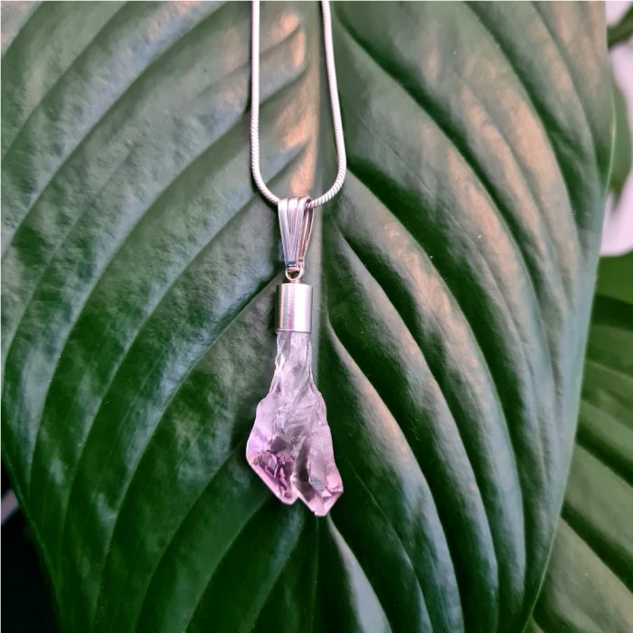Raw Amethyst Gemstone & 925 Sterling Silver Snake Chain Necklace - Image 2