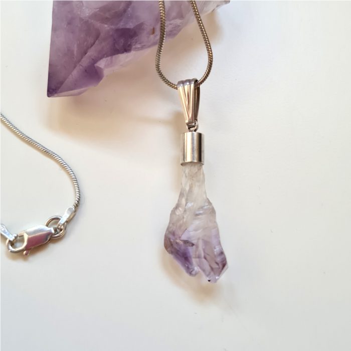 Raw Amethyst Gemstone & 925 Sterling Silver Snake Chain Necklace - Image 3
