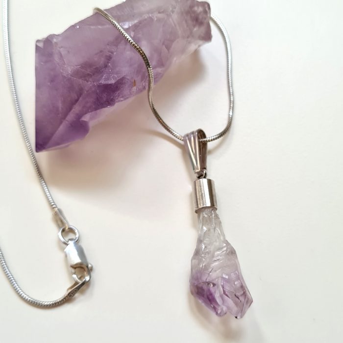 Raw Amethyst Gemstone & 925 Sterling Silver Snake Chain Necklace