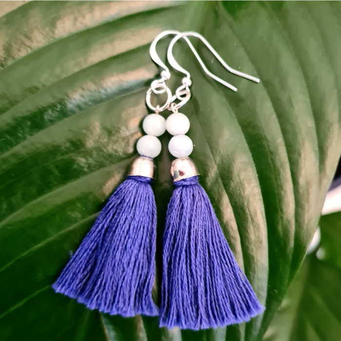 Amazonite Gemstones, Blue Tassel & Silver Drop Earrings