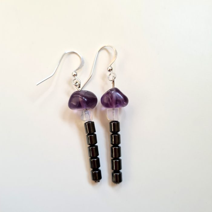 Amethyst, Hematite Gemstone, Milky Quartz Crystal Silver Drop Earrings - Image 2