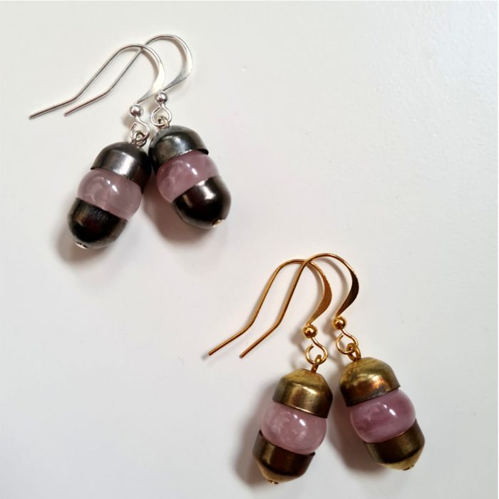 Capsule Rose Quartz & Gold Plate Small Drop Earrings - Image 2