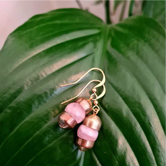 Capsule Rose Quartz & Gold Plate Small Drop Earrings