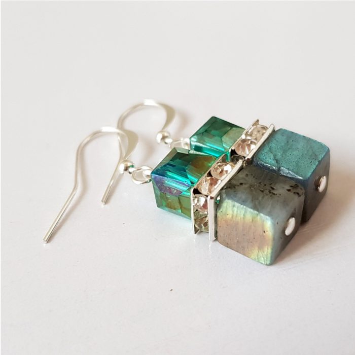 Labradorite & Austrian Crystal Cube Silver Drop Earring's - Image 4