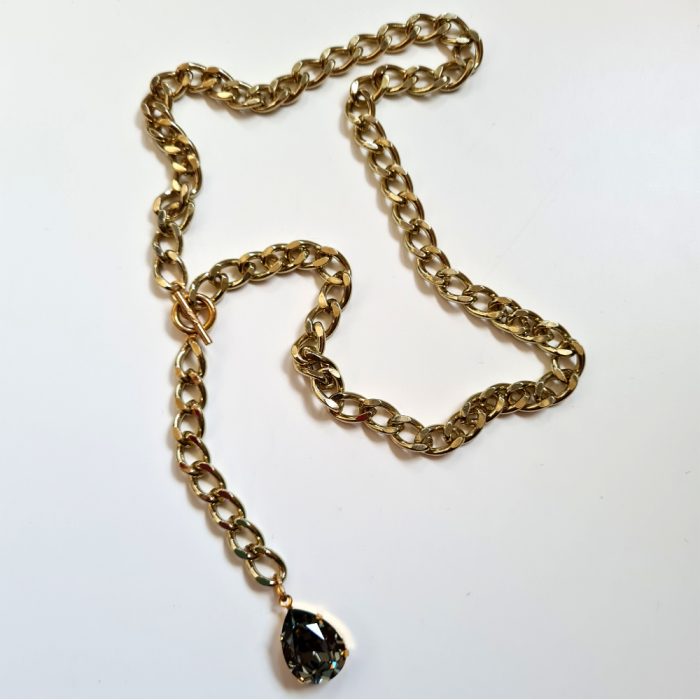 Fancy Swarovski Black Crystal & Gold Chain Statement Necklace - Image 4