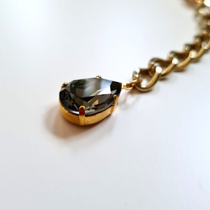 Fancy Swarovski Black Crystal & Gold Chain Statement Necklace - Image 2