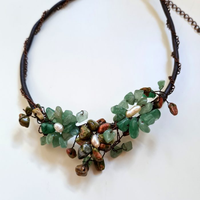 Aventurine, Pearl & Moss Agate Gemstone Choker - Image 2