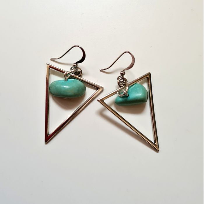 Turquoise Howlite Gemstones and Silver Triangle Earring's - Image 2
