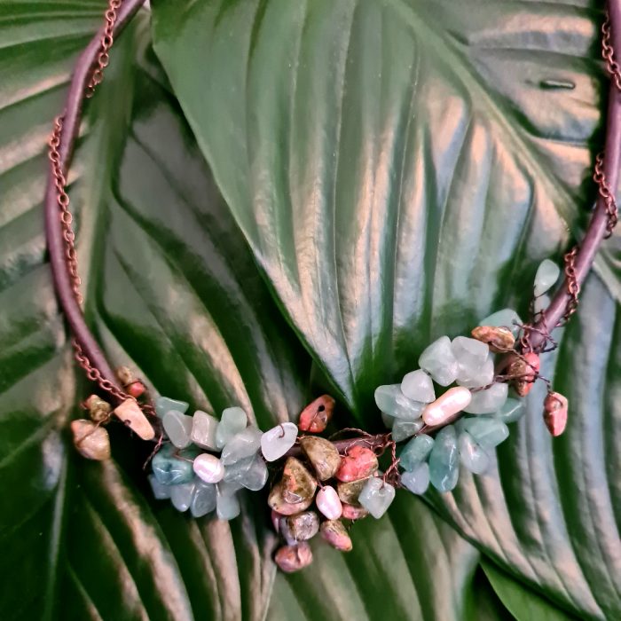 Aventurine, Pearl & Moss Agate Gemstone Choker