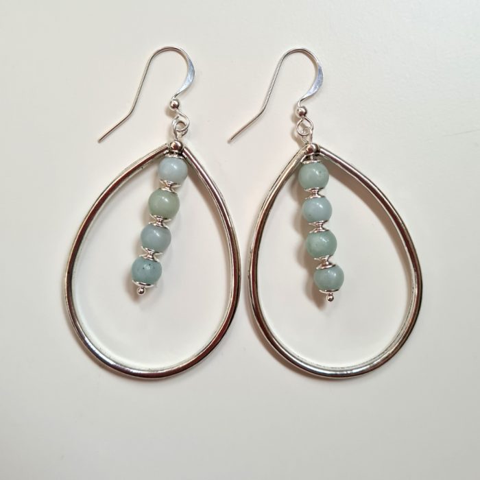 Semi Precious Amazonite Gemstone & Silver Teardrop Earring's - Image 2