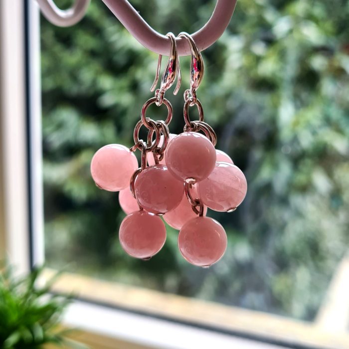 Rose Quartz Pearl Gemstone & Silver Plate Drop Earrings