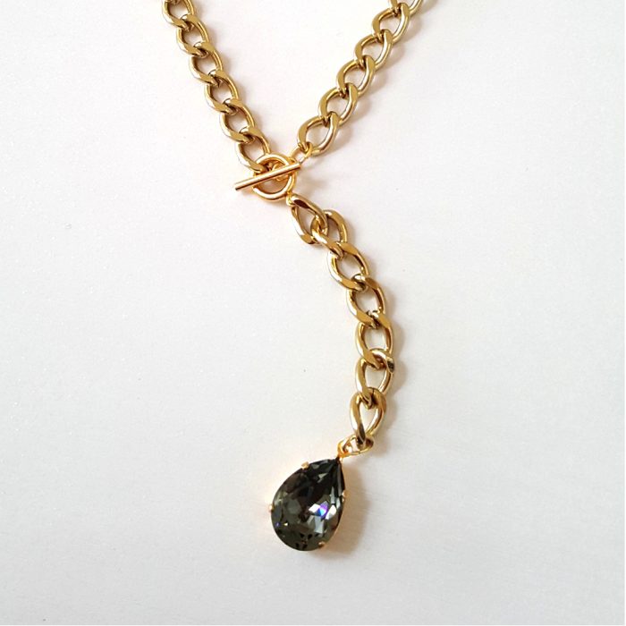 Fancy Swarovski Black Crystal & Gold Chain Statement Necklace