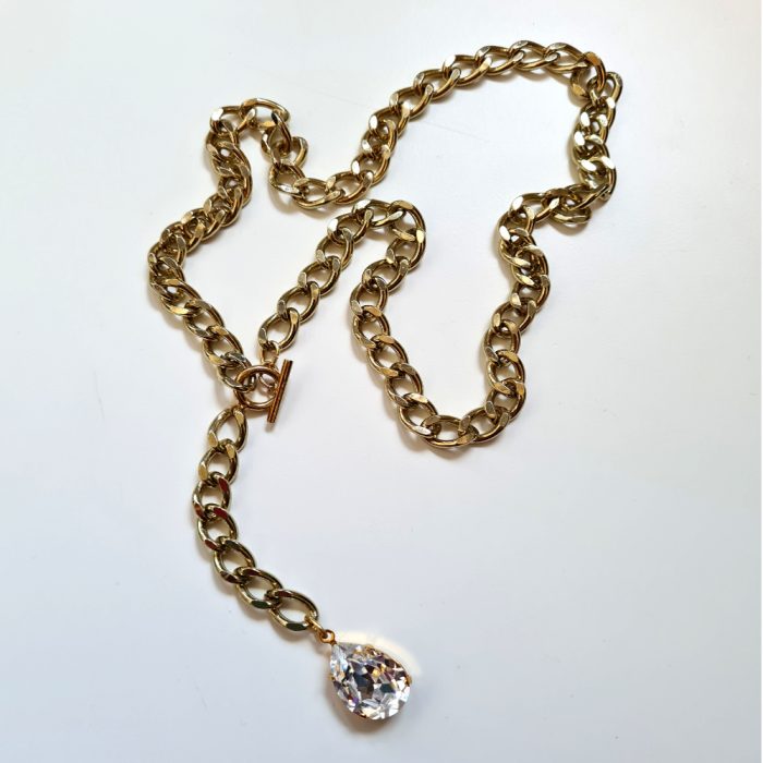 Fancy Swarovski Crystal & Gold Chain Statement Necklace - Image 2