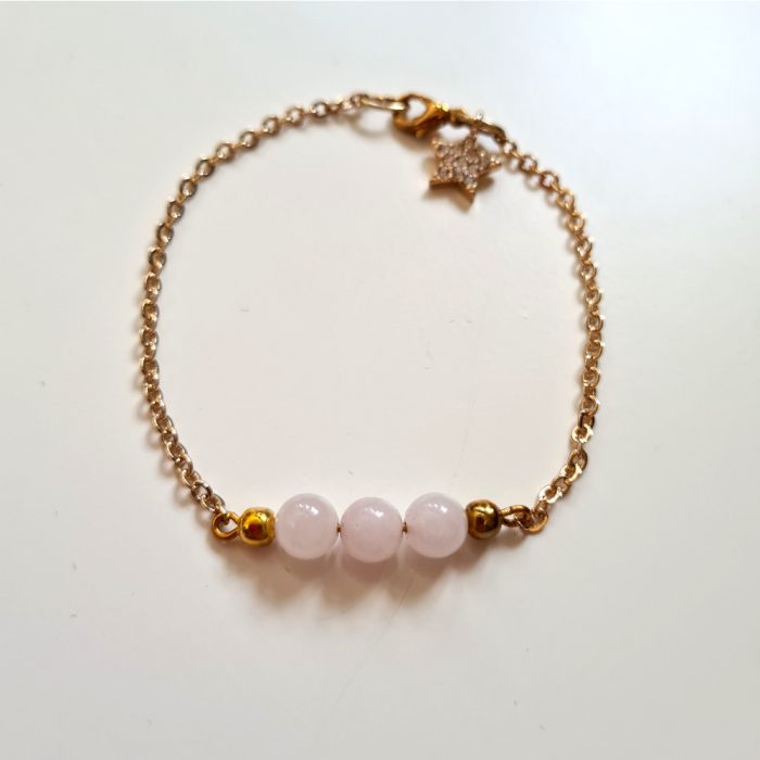 Rose Quartz Gemstone & Gold Zirconia Charm Bracelet - Image 4