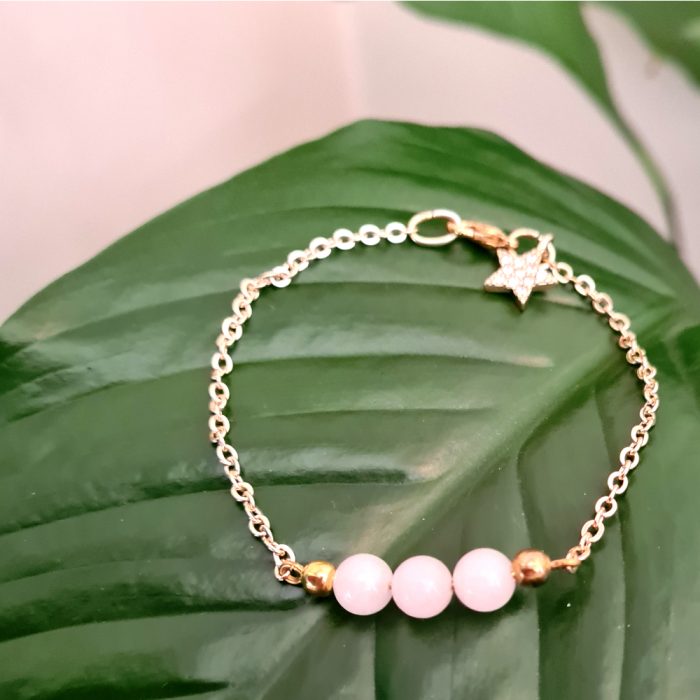 Rose Quartz Gemstone & Gold Zirconia Charm Bracelet - Image 3