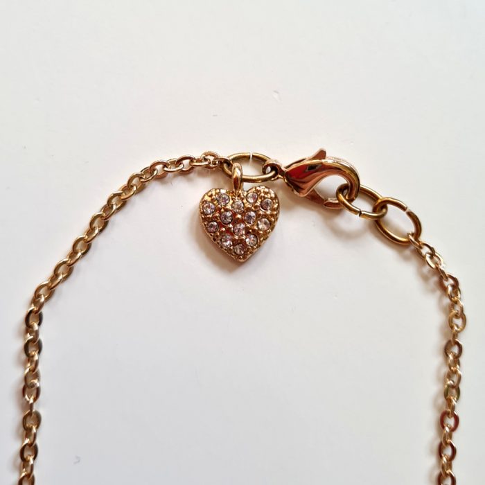 Milky Quartz, Rose Quartz Pearls & Gold Zirconia Heart Charm Bracelet - Image 3