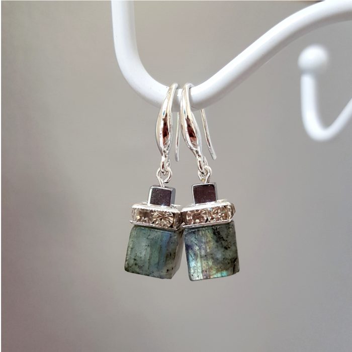 Labradorite Gemstone Cube & Silver Drop Earring's