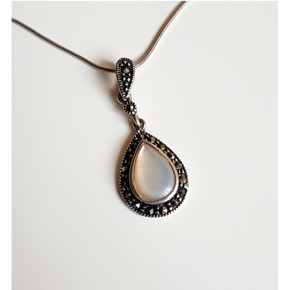Sterling Silver Moonstone & Marcasite Necklace - Image 3
