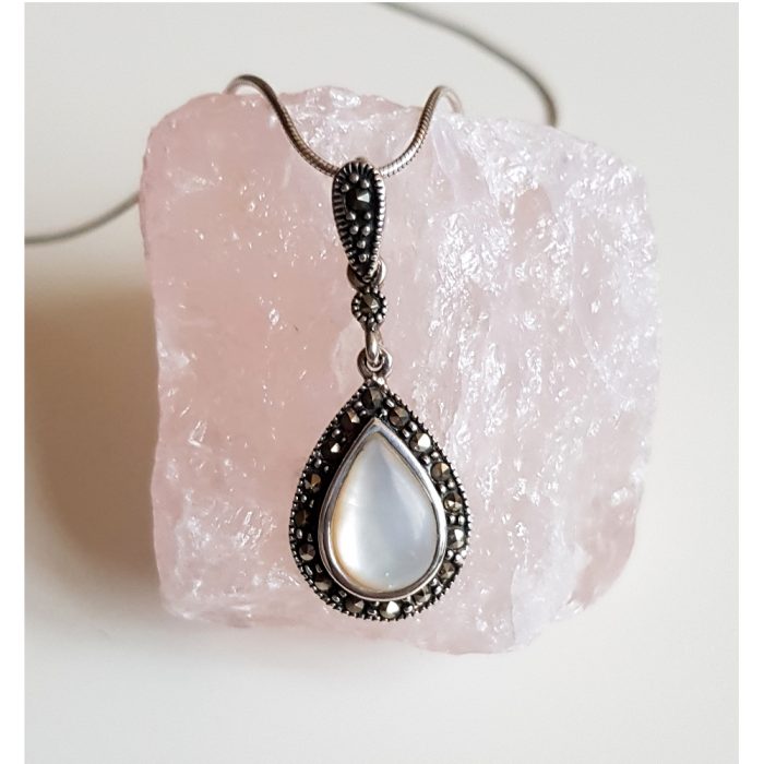 Sterling Silver Moonstone & Marcasite Necklace