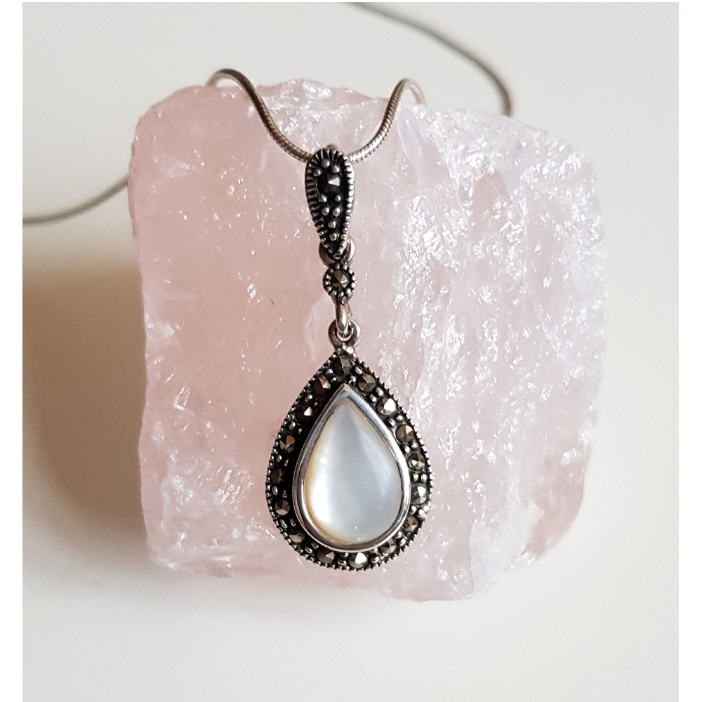 Sterling Silver Moonstone & Marcasite Necklace