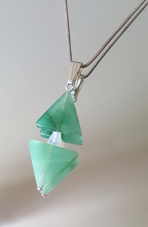 Aventurine Gemstone and Milky Quartz Pendant With Sterling Silver Snake Chain Necklace