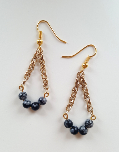 Obsidian Gemstones & Gold Plate Drop Earrings
