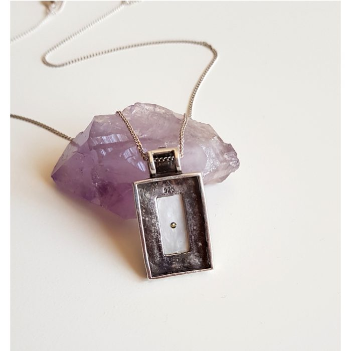 Vintage Marcasite & Mother of Pearl, Silver Pendant Necklace - Image 3