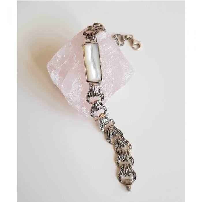 Sterling Silver 925 Heart Ribbon Link & Moonstone Bracelet