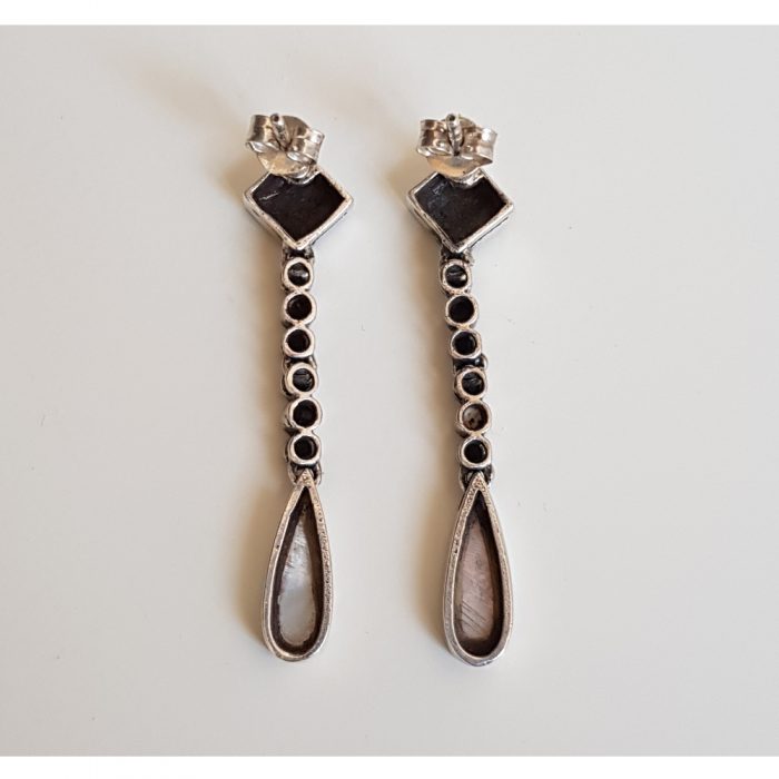 Vintage Art Deco Silver, Marcasite and Mother Of Pearl Drop Earrings - Image 2