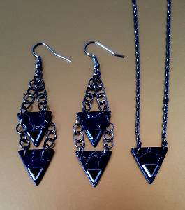 Art Deco Inspired Marble Triangle, Swarovski Earring's & Necklace Set