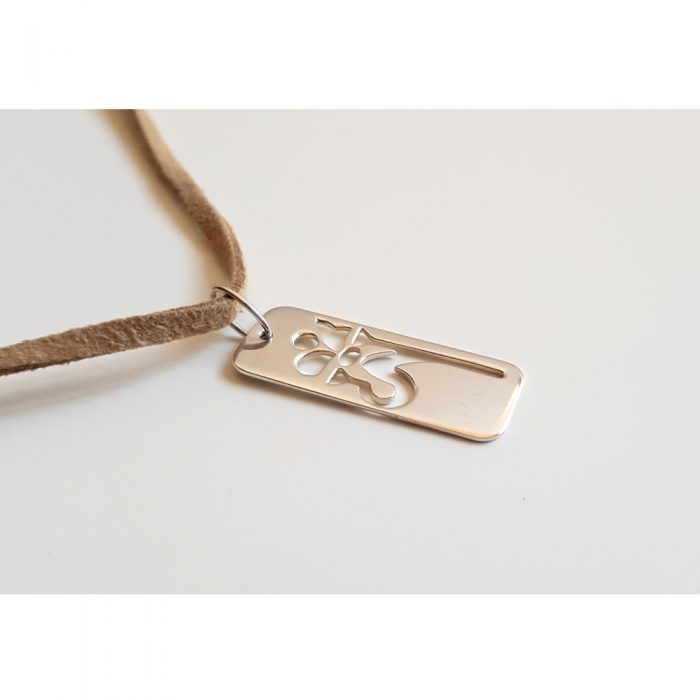 Silver 925 Art Nouveau Design Inspired, Tag Style Pendant With Suede Leather Cord - Image 2
