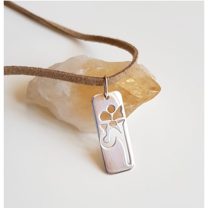 Silver 925 Art Nouveau Design Inspired, Tag Style Pendant With Suede Leather Cord