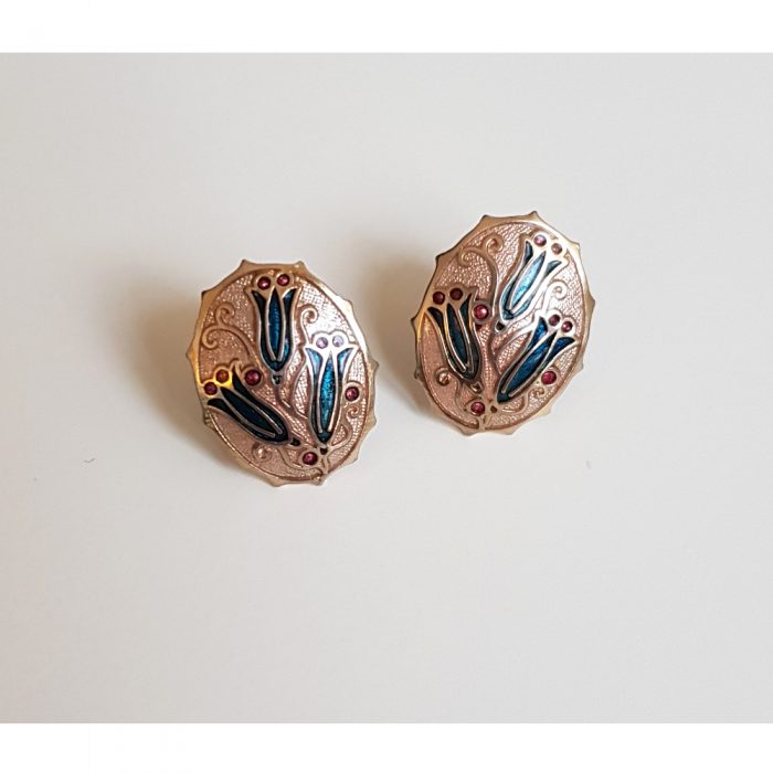 Vintage Cloisonne Enamel 22ct Gold Bell Flower Stud Earrings By Fish