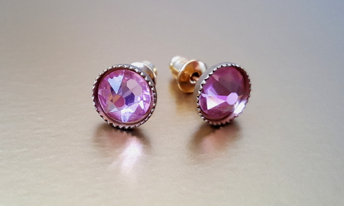 Light Rose Swarovski Crystal Gold Plate Stud Earrings