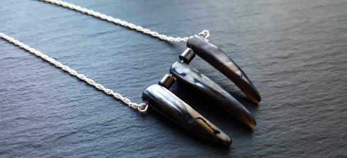 Mother Of Pearl Spikey Shell Stick Pendant With Hematite Beads & 925 Sterling Silver Rope Chain