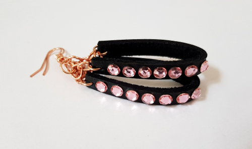 Leather Hoop, Swarovski and Rose Gold Drop Earrings - Light Rose
