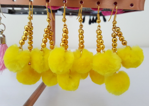Yellow Fluffy Pom Pom Earring's