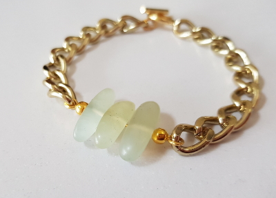 Pale Aventurine Gemstones & Gold Chain Statement Bracelet