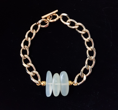 Pale Aventurine Gemstones & Gold Chain Statement Bracelet