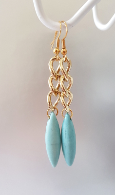 Turquoise Howlite Spearhead & Gold Chain Drop Earrings