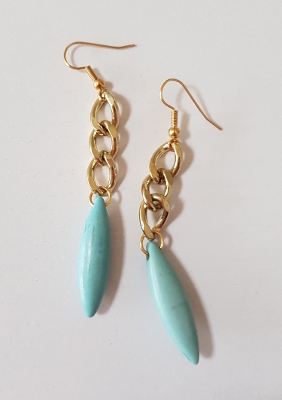 Turquoise Howlite Spearhead & Gold Chain Drop Earrings