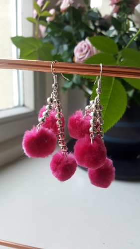 Pink Fluffy Pom Pom Earring's